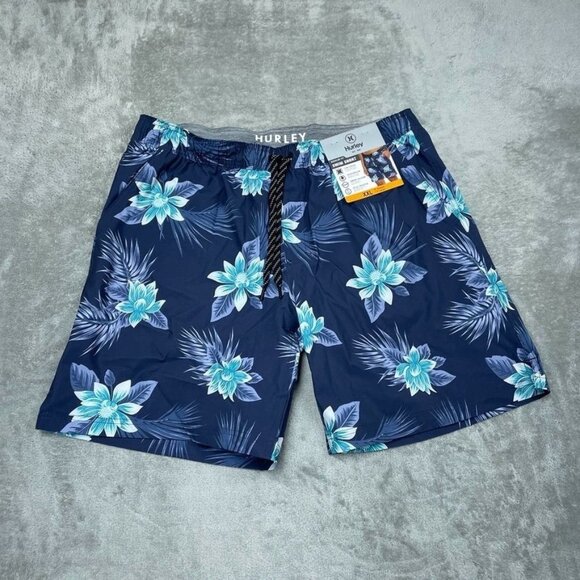 Hurley Mens XXL Swim Shorts Floral Navy 4-Way Stretch Water-Repellent a0097 - Picture 1 of 6